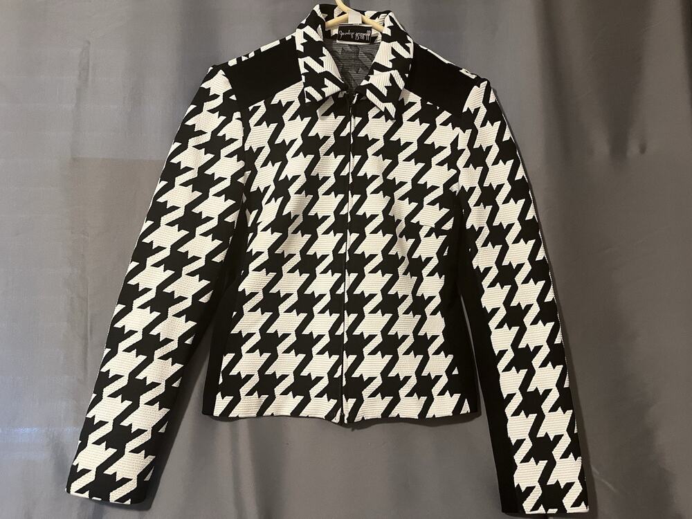 Joseph Ribkoff Houndstooth Zip Jacket Textured Black White Size 6